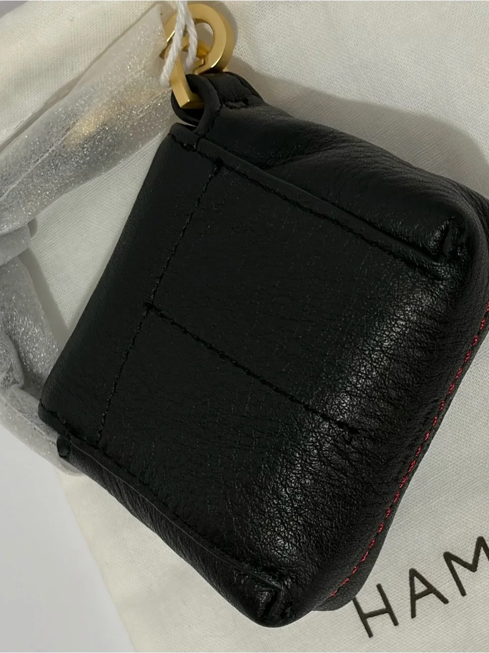 Hammitt Mini B Bag Charm/Pouch In Black Leather With Brushed Gold Hardware NWT!!